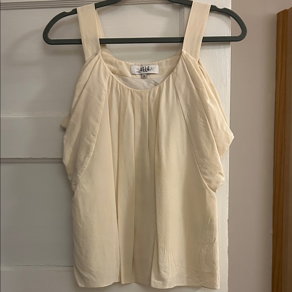 Tibi Ivory Pleated Sleeveless Top